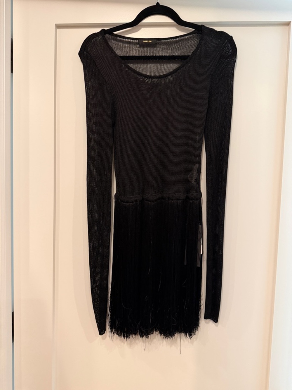 NWT Osklen Folk Collection Knit Fringe Hem Long Sleeve Mini Dress, Size Small